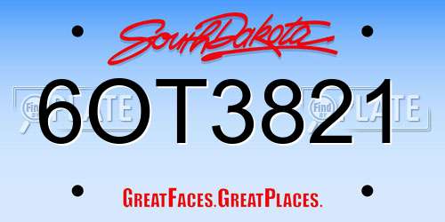 6OT3821 South Dakota License Plate