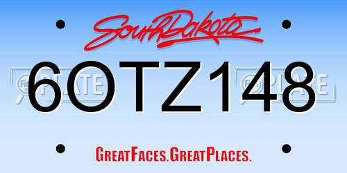 6OTZ148 South Dakota License Plate
