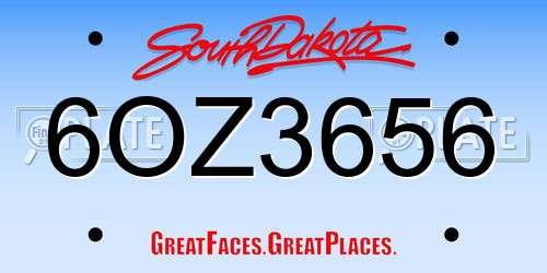 6OZ3656 South Dakota License Plate