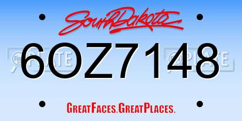 6OZ7148 South Dakota License Plate
