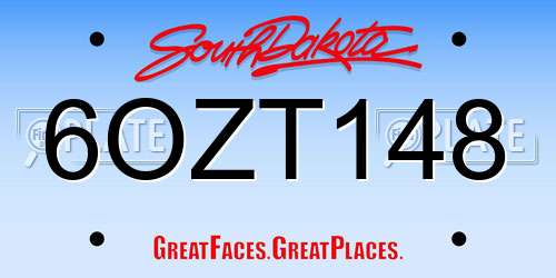 6OZT148 South Dakota License Plate