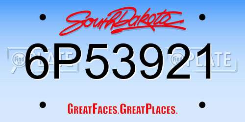 6P53921 South Dakota License Plate
