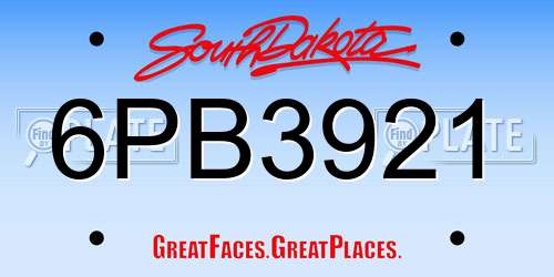 6PB3921 South Dakota License Plate