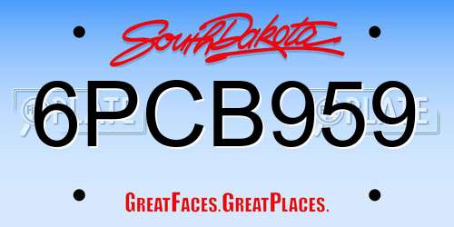 6PCB959 South Dakota License Plate