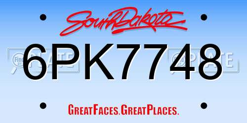 6PK7748 South Dakota License Plate
