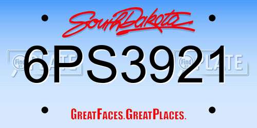 6PS3921 South Dakota License Plate