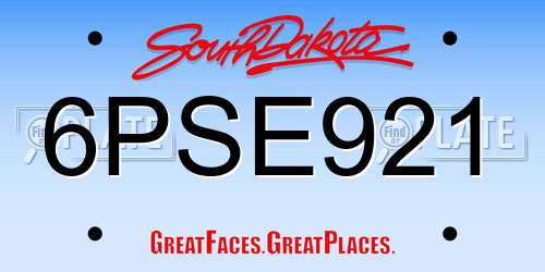 6PSE921 South Dakota License Plate