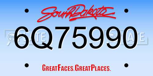 6Q75990 South Dakota License Plate