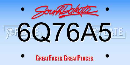6Q76A5 South Dakota License Plate