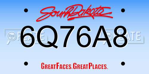 6Q76A8 South Dakota License Plate