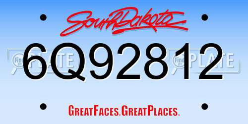6Q92812 South Dakota License Plate