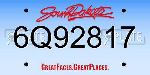 6Q92817 South Dakota License Plate