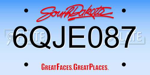 6QJE087 South Dakota License Plate