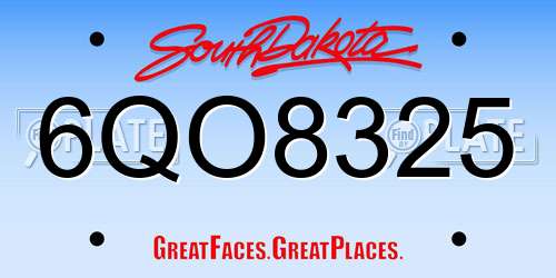 6QO8325 South Dakota License Plate