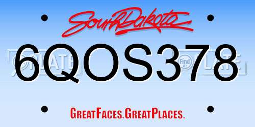 6QOS378 South Dakota License Plate