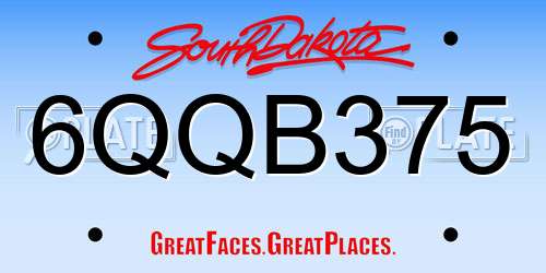 6QQB375 South Dakota License Plate