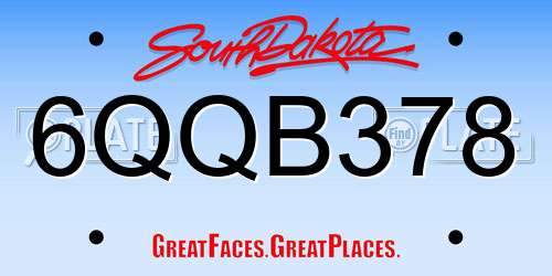 6QQB378 South Dakota License Plate