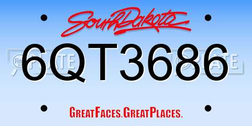 6QT3686 South Dakota License Plate