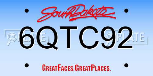 6QTC92 South Dakota License Plate