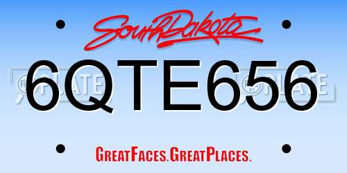 6QTE656 South Dakota License Plate