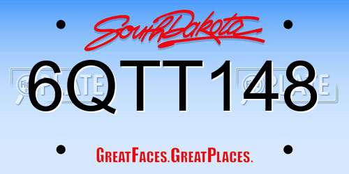6QTT148 South Dakota License Plate