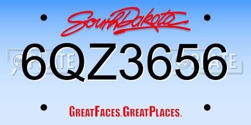 6QZ3656 South Dakota License Plate