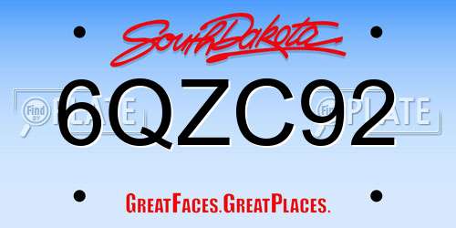 6QZC92 South Dakota License Plate
