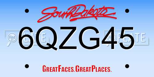 6QZG45 South Dakota License Plate