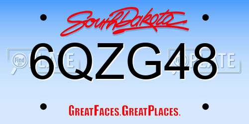 6QZG48 South Dakota License Plate