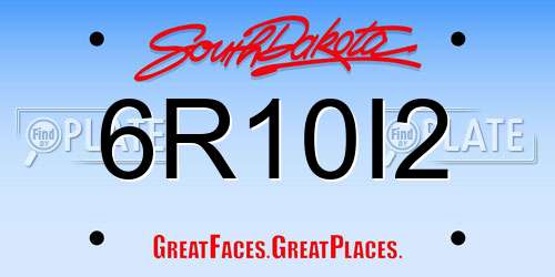 6R10I2 South Dakota License Plate
