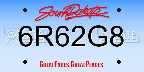 6R62G8 South Dakota License Plate