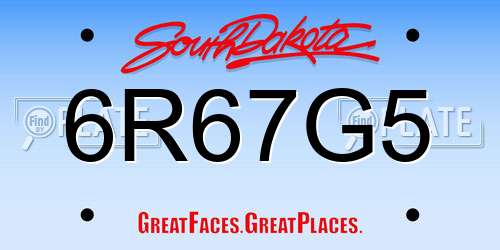 6R67G5 South Dakota License Plate