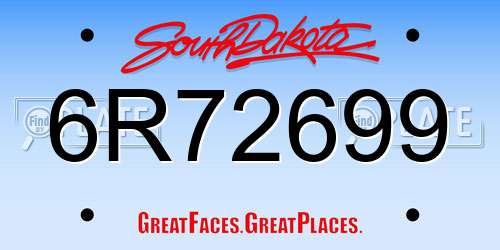 6R72699 South Dakota License Plate
