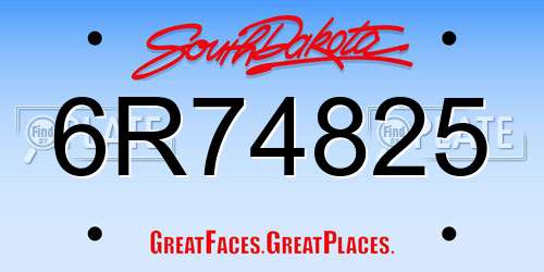 6R74825 South Dakota License Plate