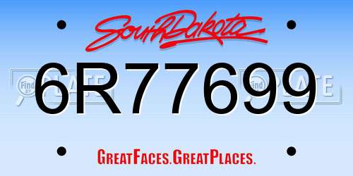 6R77699 South Dakota License Plate