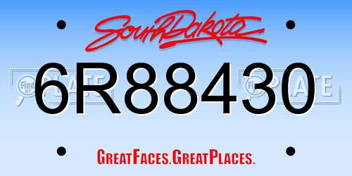 6R88430 South Dakota License Plate