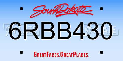 6RBB430 South Dakota License Plate