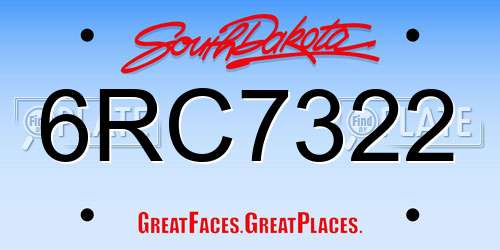 6RC7322 South Dakota License Plate