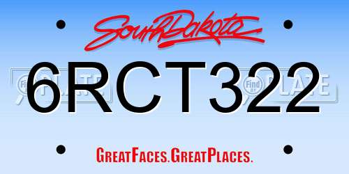 6RCT322 South Dakota License Plate