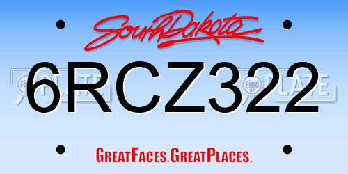 6RCZ322 South Dakota License Plate