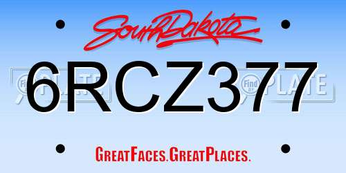6RCZ377 South Dakota License Plate