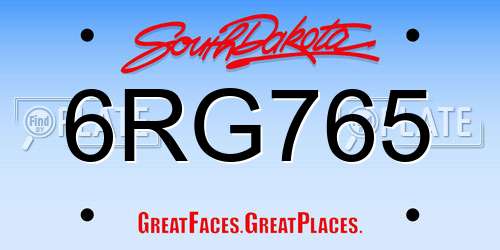 6RG765 South Dakota License Plate