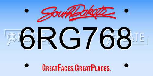6RG768 South Dakota License Plate