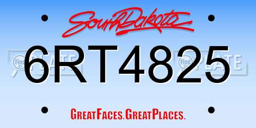 6RT4825 South Dakota License Plate