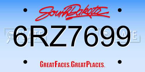 6RZ7699 South Dakota License Plate