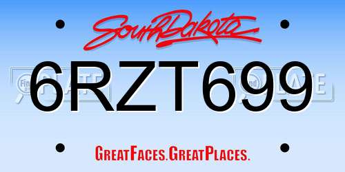 6RZT699 South Dakota License Plate