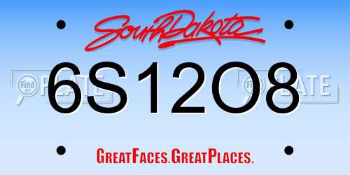 6S12O8 South Dakota License Plate