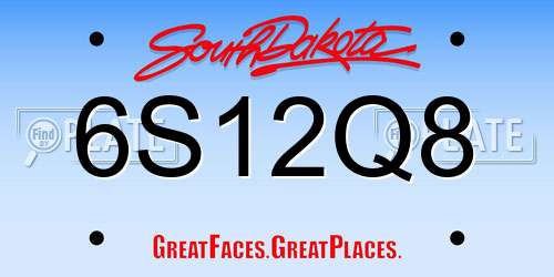 6S12Q8 South Dakota License Plate