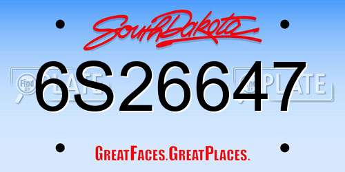 6S26647 South Dakota License Plate