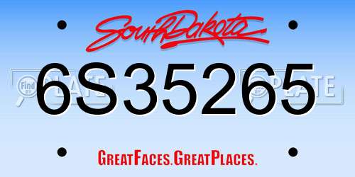 6S35265 South Dakota License Plate